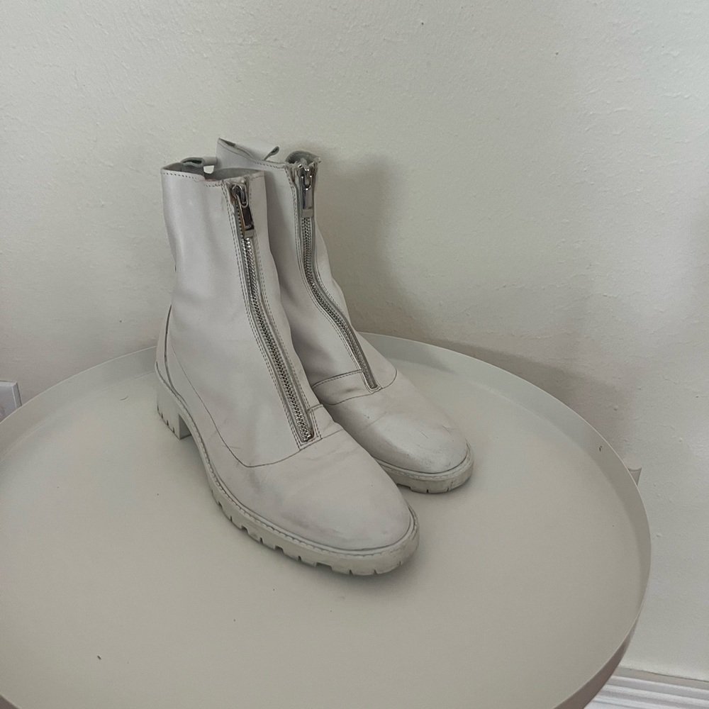Zara Ivory Moto Boots with Dual Zippers